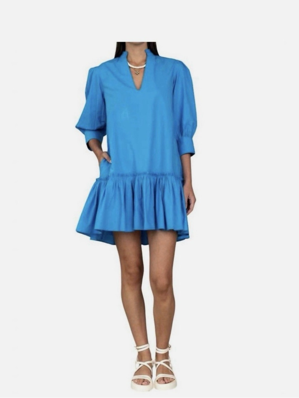 Olivia  James The Label Chloe Dress Mykonos Blue Ruffle Poplin Mini Dress Smal
